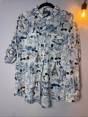 Karl Lagerfeld White Shirt with Blue & Black Paris Print